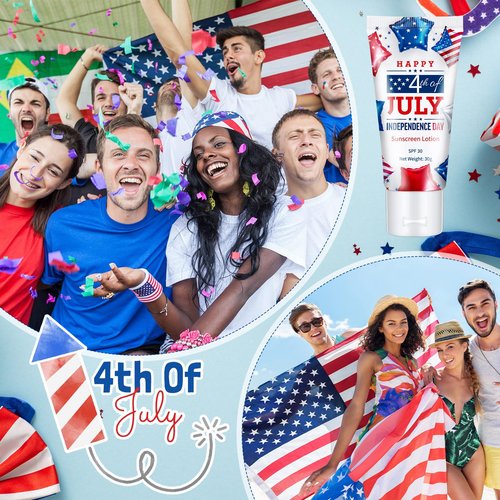 Dansib 24 Pcs Mini Sunscreen Bulk for Summer Wedding Party Spf 30 Water Resistant Sunscreen Lotion Bulk 1oz Travel Size for Thank You Gifts Wedding Party Supplies(White Cream,Independence Day)
