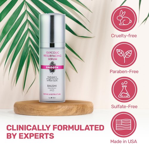SMOOTH - Glycolic & Lactic Acid Resurfacing Serum - 5% Glycolic + 3% Lactic Acid, Aloe, Witch Hazel, Hyaluronic Acid - Moisturizing & Hydrating Face Serum, Diminish Dryness, Fine Lines & Wrinkles, 1oz