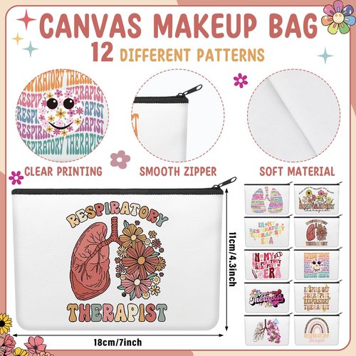 Kacctyen 10 Pcs Respiratory Care Week Appreciation Gifts for Women Respiratory Therapist Makeup Cosmetic Canvas Pouch Bags Portable Makeup Pouch Bag Travel Organizer for Party Favors