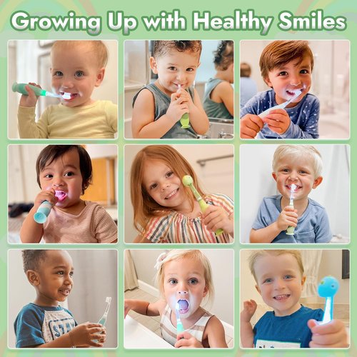 Papablic Toddler Sonic Electric Toothbrush Kids for Ages 1-3 Years, Baby Electric Toothbrush with Cute Dino Cover and Smart LED Timer, 4 Brush Heads (Max)