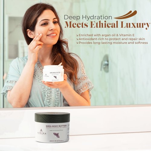 AZMERA Whipped Shea Body Butter - Refreshing Mint & Eucalyptus Moisturizer for Dry Skin | 8.82 oz Vegan Formula