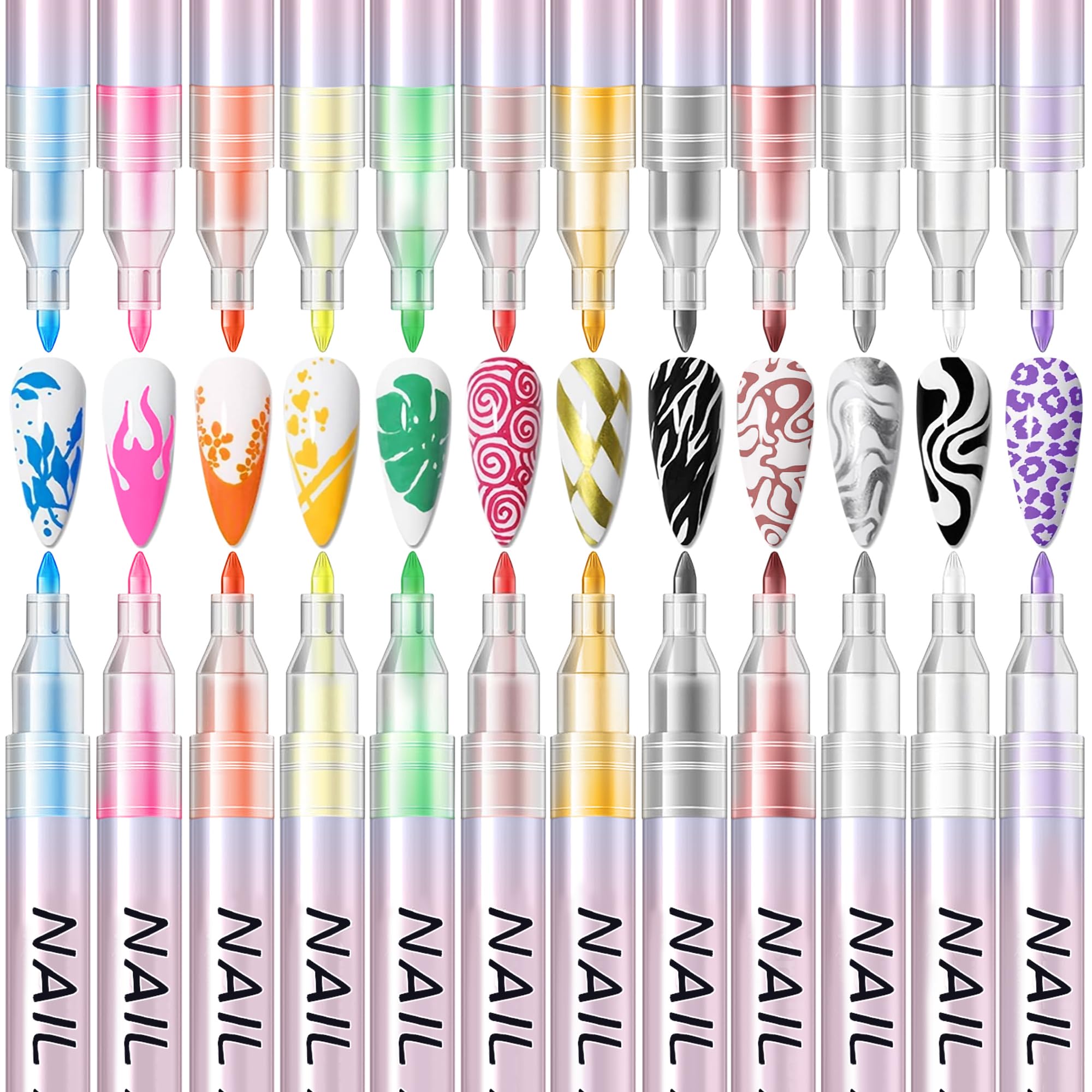 Woobena Nail Art Pens 12 Colors Set, 2026 New 3D Nail Polish Doodle Pens,Quick Dry Women Painting Nail Art Markers for DIY Nail Design, Home & Salon Christmas Gifts