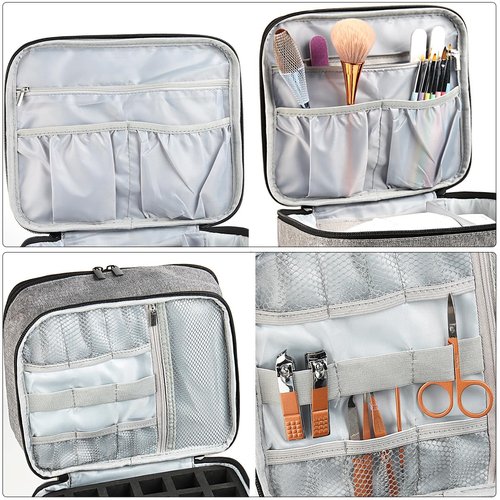 Fcozpjk Nail Polish Organizer Case, Portable Nail Polish Holder for 30 Bottles, Nail Lamp Storage Bag, Nail Art Tool Organizer