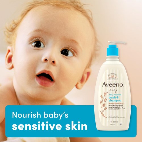 Aveeno Baby Daily Moisture 2-in-1 Body Wash & Shampoo - Gentle, Tear-Free Formula for Sensitive Skin, 18 fl. oz