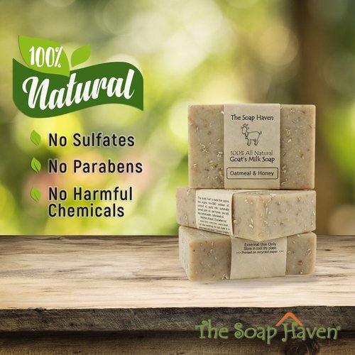 Oatmeal Soap - 4 Oatmeal & Honey Goat Milk Soap Bars, Handmade in USA, All Natural, Unscented, SLS Free, No Parabens