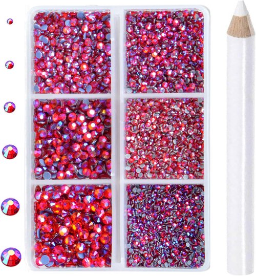 8000pcs Hotfix Rhinestones Flatback,Rhinestones for Crafts Clothes Mixed 6 Sizes, Hotfix Crystals with Wax Pencil Kit, SS3-SS12,Siam AB