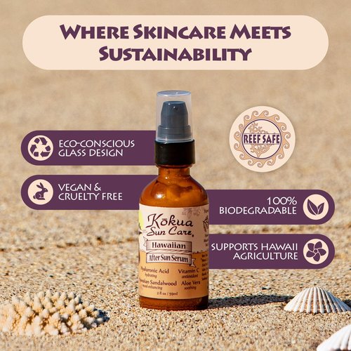 Kokua Sun Care After Sun Serum with Aloe Vera | 2oz | Hyaluronic Acid & Sandalwood | Vitiman C | After Sun Lotion, Aleo Vera Gel For Face, Sunburn Relief, Beach Vacation Essentials, Travel Size Lotion