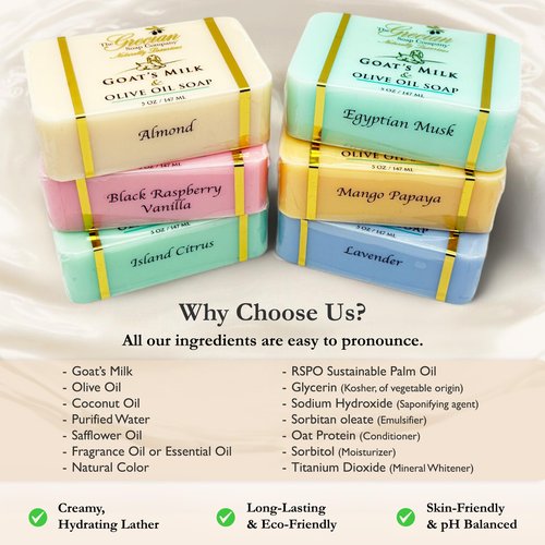 The Grecian Soap Company Goat Milk and Olive Oil Bar Soap – 6-Pack (5 Ounces Each, total 30ozs.) – Moisturizing Body Wash, Bar Soap for Bath and Shower, Goat Milk, Non-Toxic, Made in USA