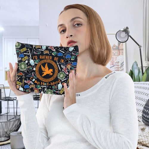 G2TUP Orange Horse Inspired Makeup Bag Book Lover Cosmetic Bag I'd Rather Be In Camp Half-blood Makeup Bag (In Camp BL MG)