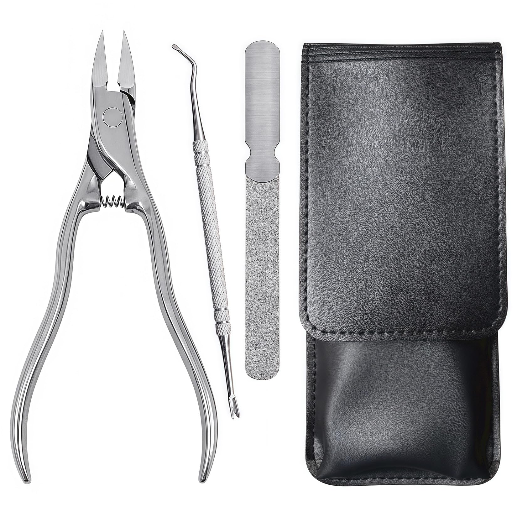 VOGARB Long Handle Toenail Clippers for Thick Toenails for Seniors, Heavy Duty Large Ergonomic Ingrown Toe Nail Clippers for Men, 3pcs Set with Leather Case (JCCT3PS)