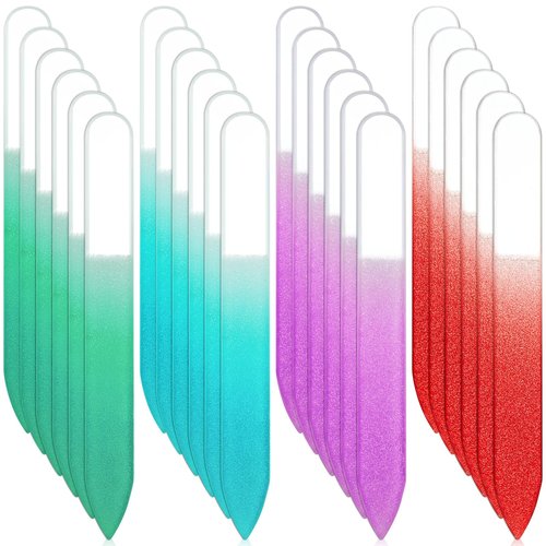 Mudder 24 Pack Mini Glass Nail File with Plastic Sleeve Small Crystal Files for Nature Czech Glass Nail Double-sided Fingernail Files for Travel Fine Grit Salon Valentine Gift Gifts(Candy Color)