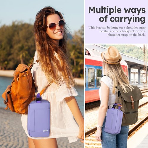 NOL Natural Organic Lifestyle Nylon Waterproof Makeup Bag Lightweight Travel Toiletry Bag for Adults, Reusable, Zip Closure with Buckle Handle, Snack Bag, Travel Cosmetic Bag,Light purple
