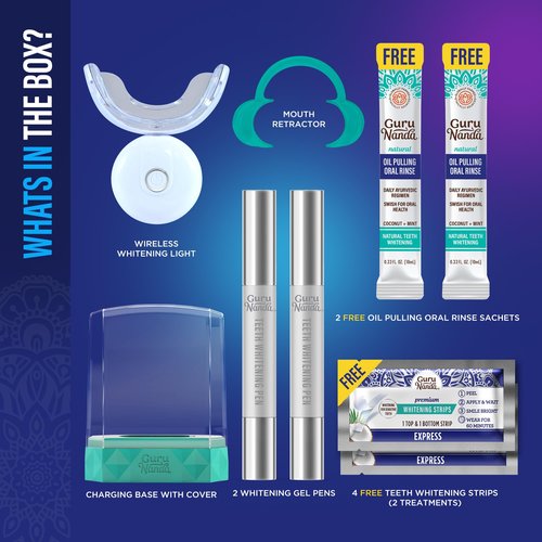GuruNanda Professional Teeth Whitening Wireless Kit with LED Light & Whitening Pen, Helps Remove Surface Stains from Coffee, Food, Soda, 40 Treatments