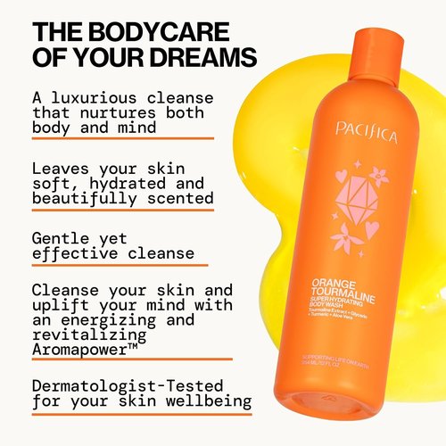 Pacifica Body Wash - Super Hydrating Orange Tourmaline Bath & Shower Gel | Clean, Vegan & Cruelty-Free