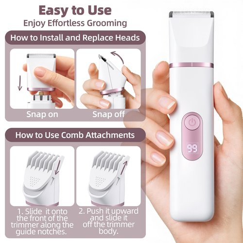 NPYXBR 5-in-1 Bikini Trimmer for Women: IPX7 Waterproof Electric Razor Shaver for Face, Pubic Area, Leg, Arm, Underarm, Nose, Rechargeable Body Hair Removal, LED Display, Ceramic Blade, Gifts for Her