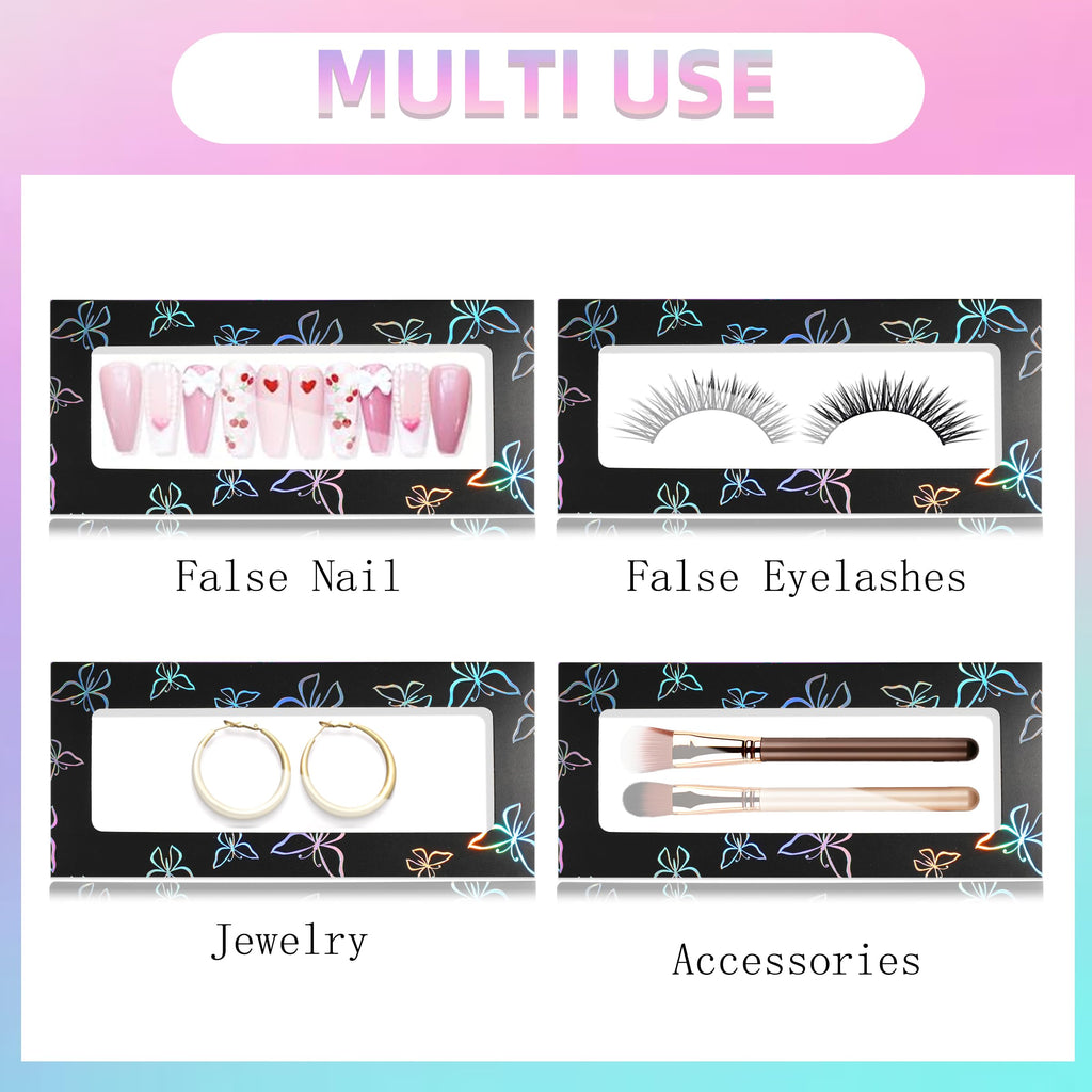 Yazabai 74PCS Press on Nails Packaging Box Set Includes 35PCS Empty Nail Package Box 35PCS White Background Paper 1 Double Sided Tape and 3 Thank You Stickers for Press on Nail Business