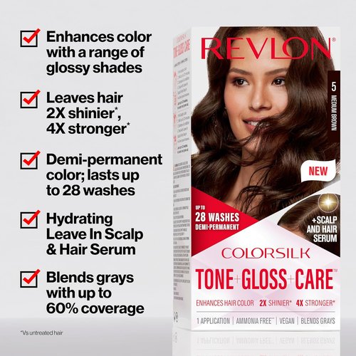 Revlon ColorSilk Demi Permanent Hair Color Kit - 2X Shinier, 4X Stronger | 6G Light Golden Brown, 4.5 fl oz