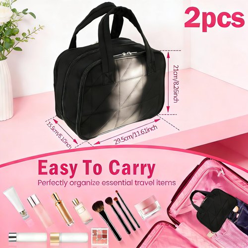 LSCSJUNS 2Pack Travel Toiletry Bag, 10L Wet Dry Separation Toiletry Bag With Handle, Waterproof Two Way Zipper Cosmetic Travel Large Capacity Compartmental Makeup Organizer Bag for Travel Trip