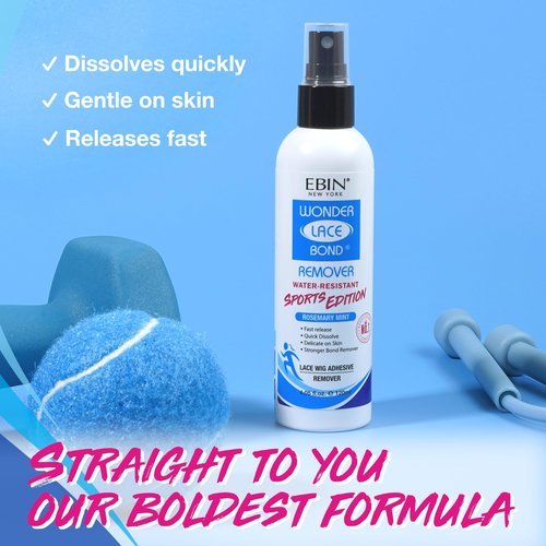 EBIN NEW YORK Wig Adhesive Remover Spray - Sports 4.05oz/ 120ml | Wig Glue Remover Fast Removes Double Sided Hair Extensions Tape Adhesive| Gentle on Skin | Mist Pump & Nozzle Cap, Fast & Safe Remover