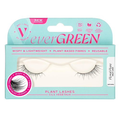 everGREEN Plant Lashes, Half Lashes, Strip Lashes, Natural Wispy Eyelashes, Fake Eyelashes, Plant Based Fibres, Flared & Natural Volume (Floral Flare) Half Lash