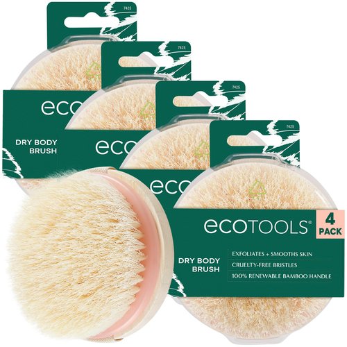 EcoTools Dry Body Brush 4-Pack – Exfoliating Body Scrubber for Dead Skin Removal, Cellulite Massage, Circulation