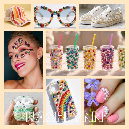 NACHLYNN 10000 Pcs Pink White Rhinestones and Pearls 3-8mm Half Pearl Bead Resin Rhinestones Kits Comes with Jewelry Pen and Tweezers Suitable for Nail Art Clothing Handmade DIY Decoration
