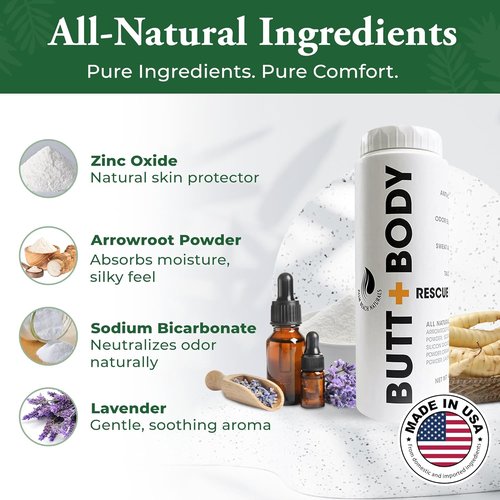 Palm Beach Naturals Butt & Body Rescue Powder - Talc-Free Whole Body Deodorant for Men & Women | 4oz, Absorbs Sweat & Controls Odor