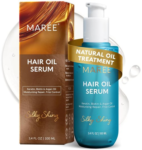 MAREE Hair Oil | Frizz Control Serum with Argan Oil, Keratin & Biotin for Dry, Curly Hair