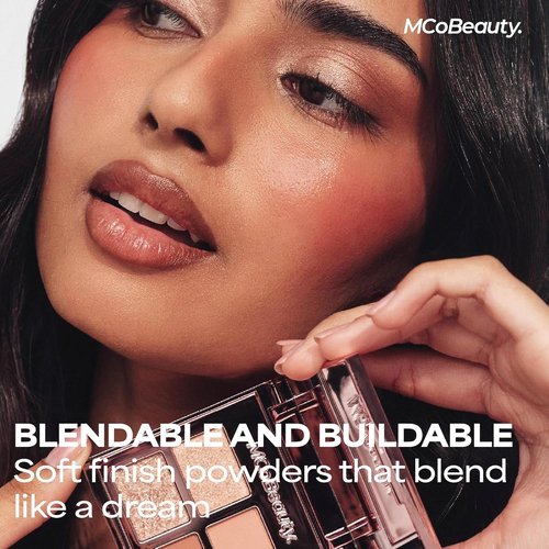 MCoBeauty Ultra Luxe Eyeshadow Quad - Golden Brown Shimmer & Matte Palette | Blendable 4 Pan Compact with Mirror