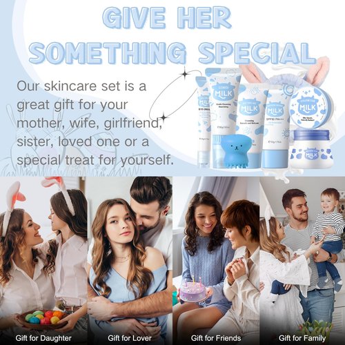 Milk Skincare Set Teen Girls Gifts - Skin Care for Teens 10-12 - Skin Care Set Moisturizing - Skin Care Routine Kit for Women - Skincare for Girls 10-12 - with Eye&Face Cream,Sunscreen(8PCS, Milk)