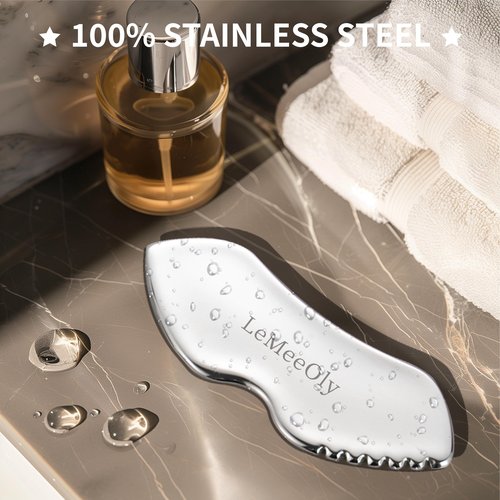LeMeeOly Stainless Steel GuaSha & Eye Cream Applicator Facial Tools, Metal Guasha for Face Neck, Eye Massager Tool, Lymphatic Drainage Face Massage Tool, Skin Care Gift