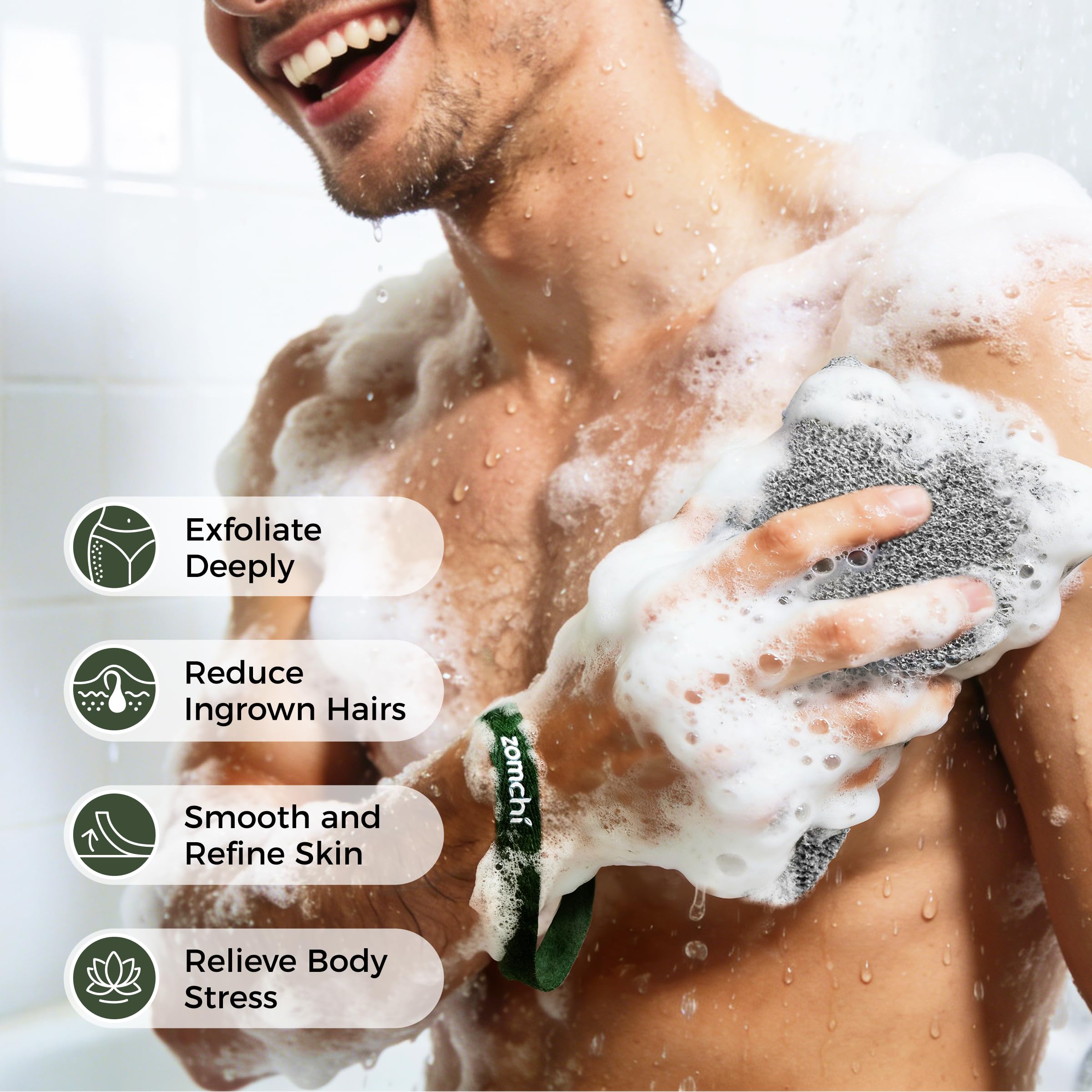 ZOMCHI Body Scrubber, 2 Pack Exfoliating Sponge for Shower and Bath, Large Exfoliator Tool to Remove Dead Skin, Body Sponge for Women & Men (2-Pack, Gray)