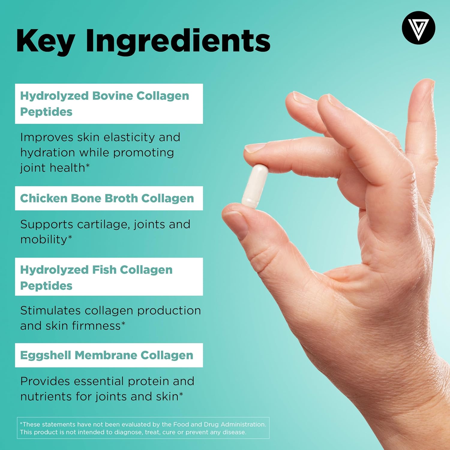 Vital Vitamins Multi Collagen Capsules - Types I, II, III, V, X - Grass Fed & Non-GMO - 150 Count