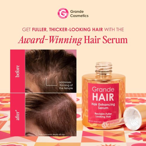 Grande Cosmetics Hair Serum - Promotes Thickness for Thinning Hair | Safe for Color-Treated Hair