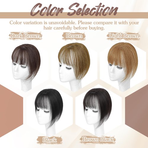 DinkyTims Hair Toppers for Women Real Human Hair - 360° Coverage Deep Brown Black Clip In Topper with Bangs for Thinning Hair Upgraded 5×9 cm Silk Base Ideal for Everyday Use
