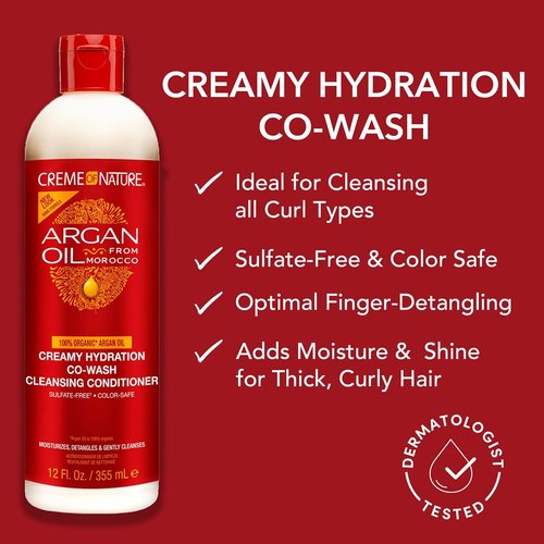 Creme of Nature Creamy Hydration Co-Wash - Sulfate-Free Cleansing Conditioner, Argan Oil Infused, 12 oz