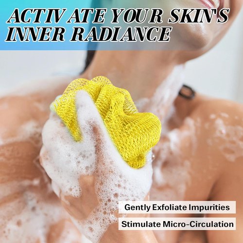SpiralScgv African Net Sponge Exfoliating Glove for Body and Face, Double Knotted Bath Sponge for Deep Cleansing and Gentle Exfoliation, Reusable and Quick-Dry （ Yellow ）