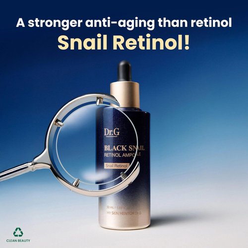 Dr. G Black Snail Retinol Ampoule - Korean Skincare with Snail Mucin - Advanced Retinol Face Ampoule for Glowing Skin - Anti Aging - Pore Minimizer for Fine Lines & Even Skin Tone Support - 1.69 fl oz