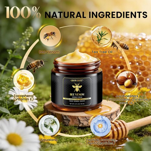 Bee Venom Cream - Natural Bee Venom Skin Treatment Cream - Firming & Wrinkle Reduction, Collagen Boost & Skin Brightening, Moisturizer for Face & Body, All Skin Types, 2.1oz