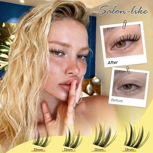Pleell Natural Lash Clusters Wispy Eyelash Clusters 10-13MM CC-Curly Cluster Eyelash Extensions Fairy Lashes Clusters with Invisible Band Bunny Individual Lashes Extensions