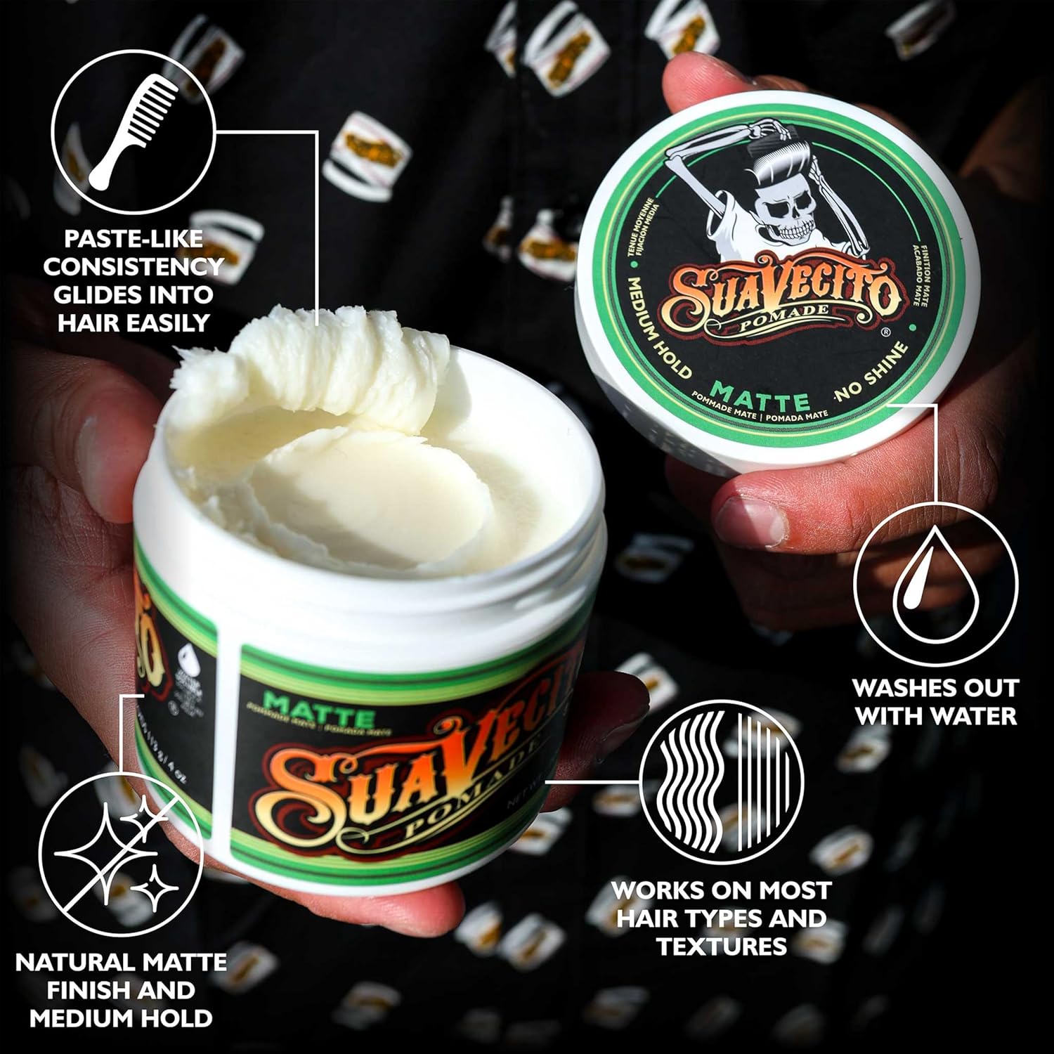 Suavecito Pomade - Matte Hair Paste for Natural Texture - Medium Hold, 4 oz | Perfect for Men's Hairstyles