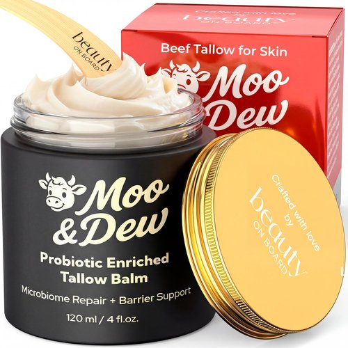 Beef Tallow for Skin & Face – Probiotic-Enriched Tallow Balm, Pasture-Raised Moisturizer with Citrus Extract, Hydrating Cream for Dry or Sensitive Skin, Gift Box & Bamboo Spatula Included (4 fl oz)