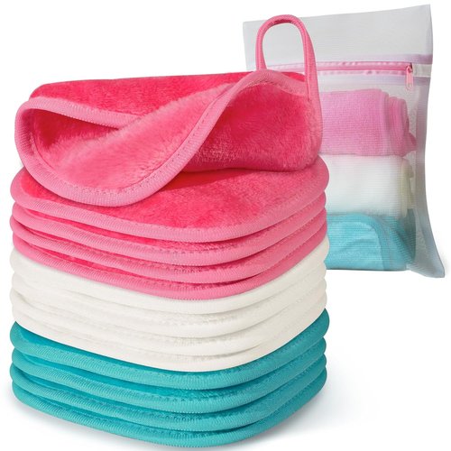 Skiennix Makeup Remover Cloths - Reusable Microfiber Face Towels | 6" x 6" | 12 Pack with Mesh Bag