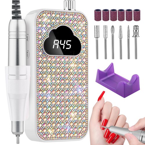 Professional Electric Nail Drill Machine, 45000RPM Nail File Acrylic Nail Kit with 6 Nail Drill Bits, Cordless E-File Nail Kits for Acrylic Nails Gel Polishing for Manicure Salon Home