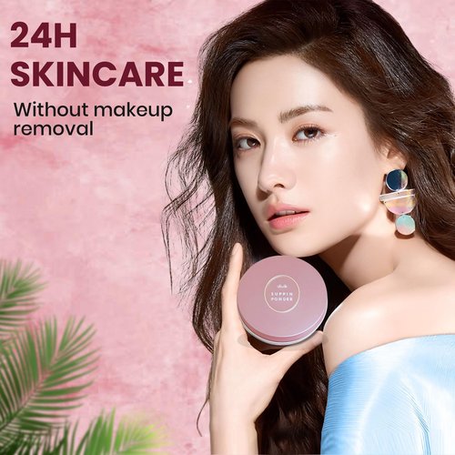 Club Suppin Translucent Pressed Powder Foundation & Overnight Skincare, Makeup Setting Powder & Face Finish POWDER with Shea Butter, Amino Acids& Aloe Extract by Japanese Skincare PINK PLUSH, 2EA