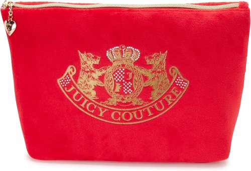 Juicy Couture Red Makeup Bag - Stylish Velour Organizer with Rhinestones & Zip Top | Travel Essentials