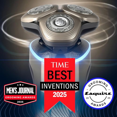 Philips Norelco Shaver i9000 Prestige - Ultra Wet & Dry Electric Shaver with SenseIQ Pro Technology | White Gold, Triple Lift & Cut System, 360 Rotating NanoTech Blades