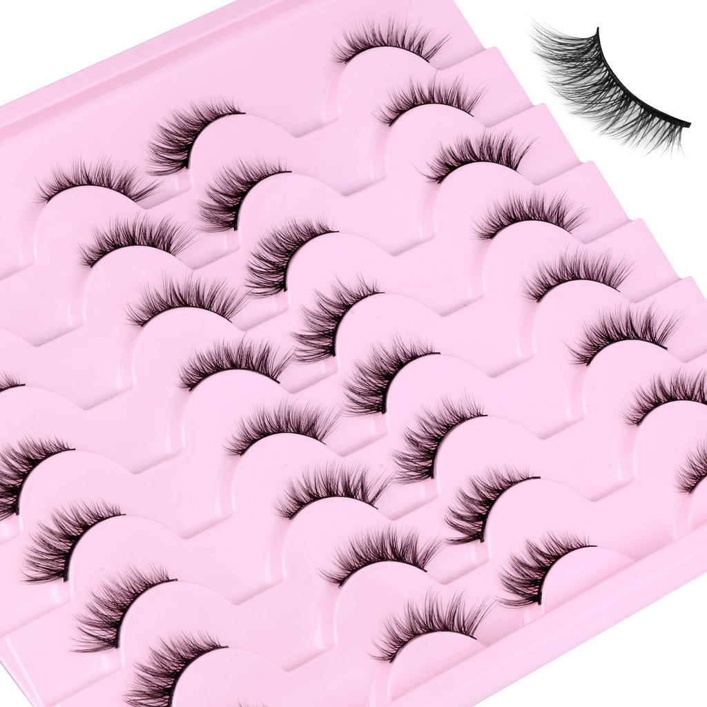 wiwoseo Half Lashes Natural Eyelashes with Glue Cat Eye Lashes Natural Look False Eyelashes with Lash Glue Pestañas Postizas Naturales Half Eyelashes Kit with Clear Eyelash Glue 16 Pairs