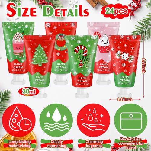 Loopeer 24 Pcs Christmas Hand Cream Gifts Bulk Christmas Mini Hand Lotion Xmas Stocking Stuffers Gifts Travel Size Mini Creams Moisturizer Cream Xmas Party Favors for Dry Skin Women Men Mom Employee