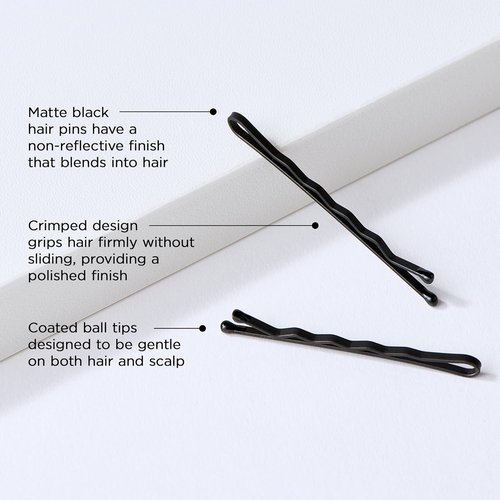 Fromm 2 Matte Black Bobby Pins - Crimped Non-Slip Hair Pins for All-Day Hold | 600-Pack for Updos & Flyaways